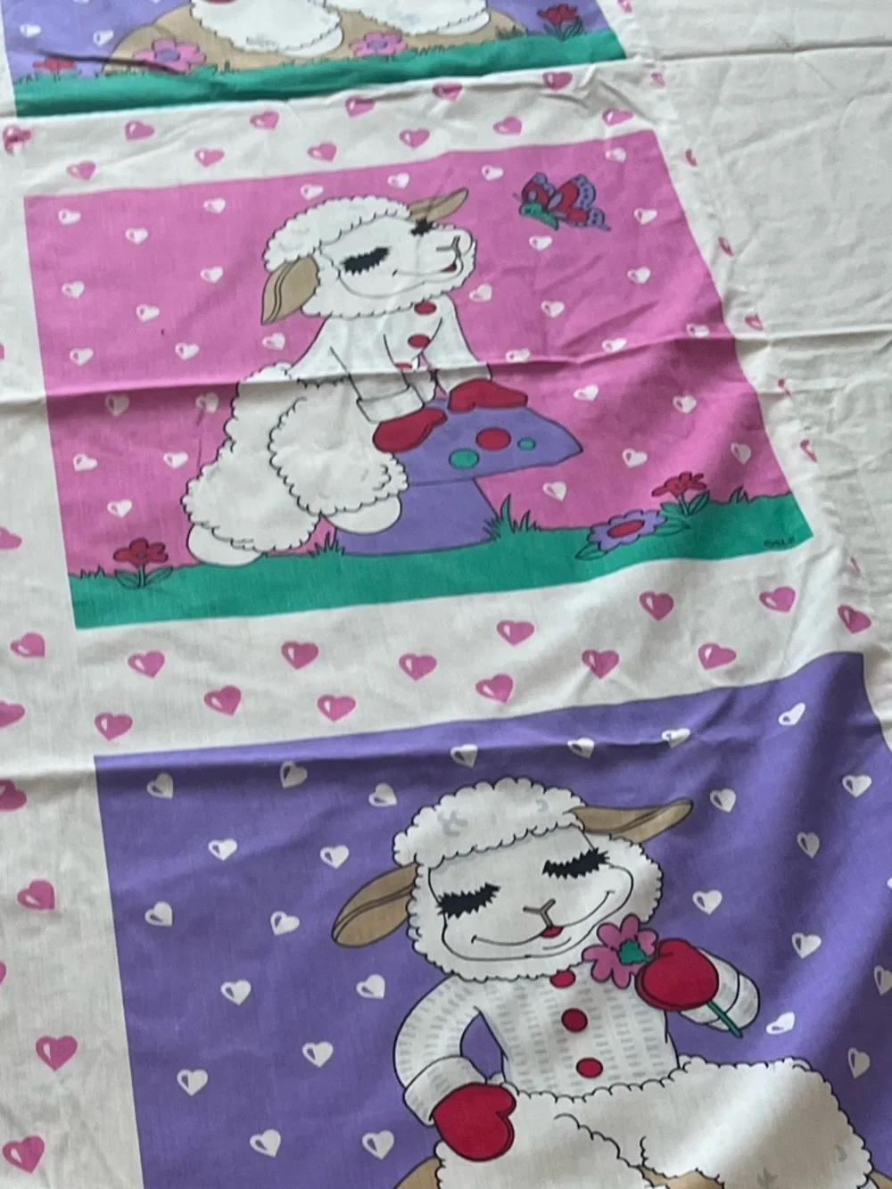 Children's Pink and Purple Lamb Print Bedding Panel - Cheater quilt top